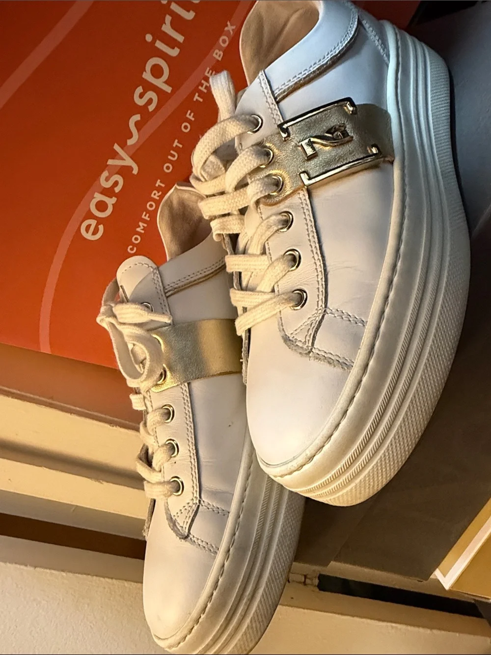 Nero Giardini White Leather Sneakers with Gold Accent